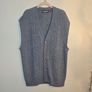 Saddles Wool Cable Knit Button Front Sweater Vest NWOT